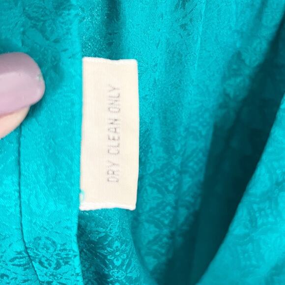 Vintage 80s Teal Silk Dress Wide Wrap Waist Shoulder Pads - Picture 11 of 11